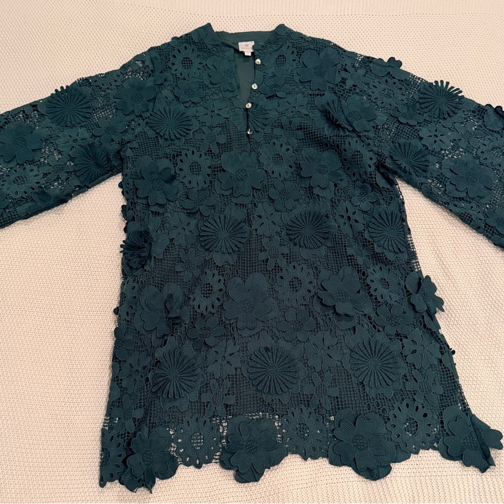 j.marie Lace Tunic Top in Deep Green